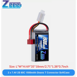 Zeee 2S 1500mAh Lipo Battery 7.4V 60C RC Battery with Deans Plug